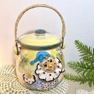 Vintage Circus Clown Biscuit Cookie Jar With Double Sided Relief